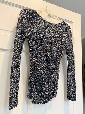 Kenneth Cole New York Navy & Black Leopard Ruched Long-Sleeve Jersey Top
